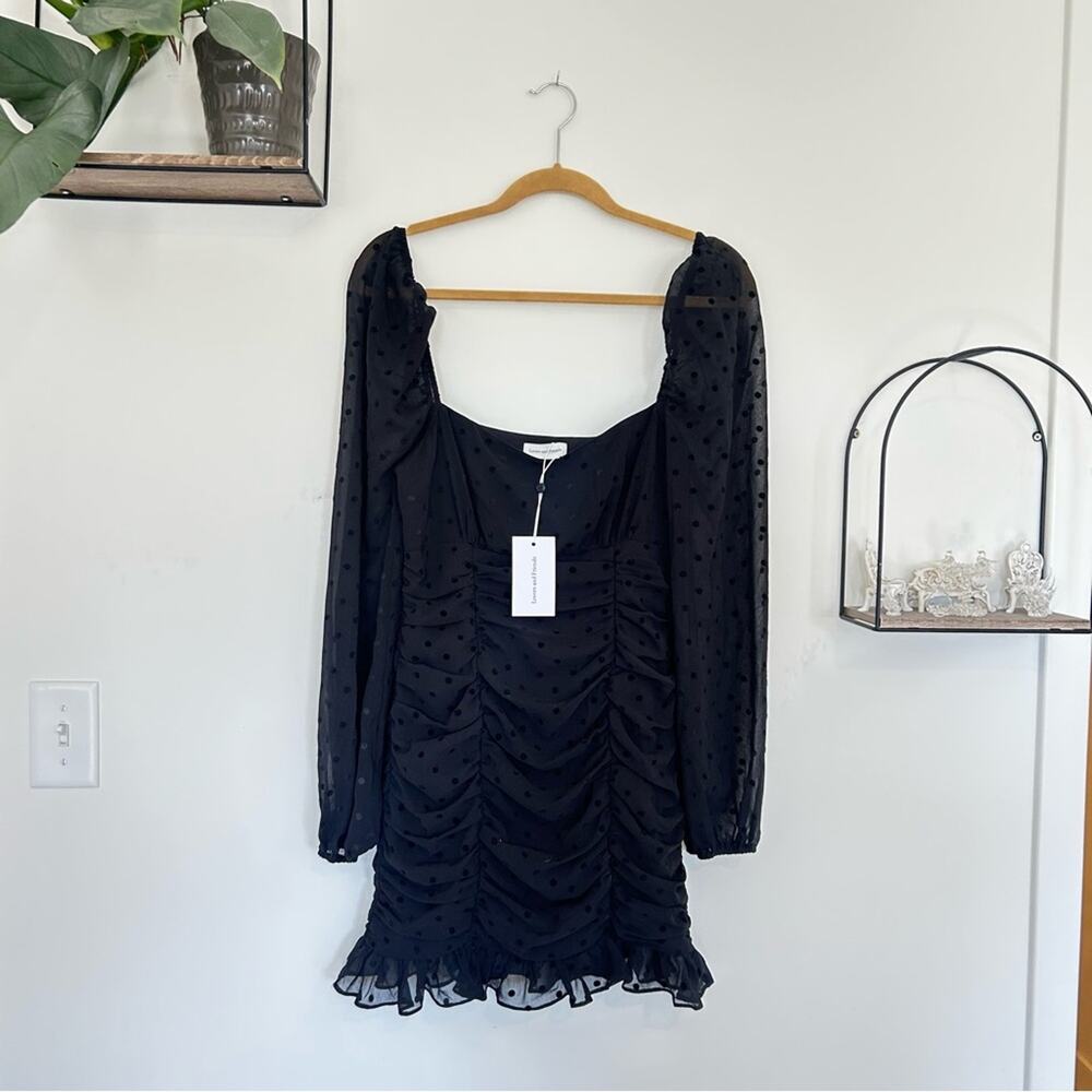 NWT Lovers + Friends Black Arielle Mini Dress Sheer Long Sleeve Pooka Dot Small